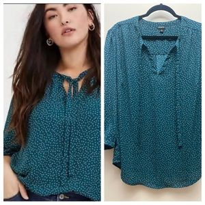Torrid Teal Polka Dot Peasant Blouse, size 2